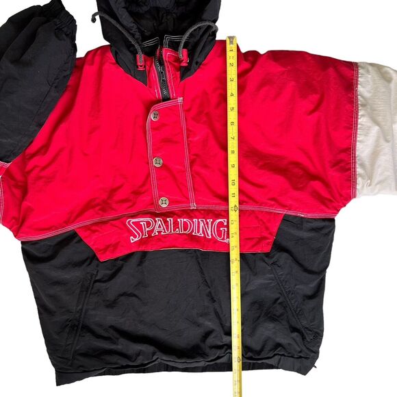 Vtg Spalding Ski Jacket Men's Medium Red White Black Colorblock Winter Hood Coat - Picture 12 of 16
